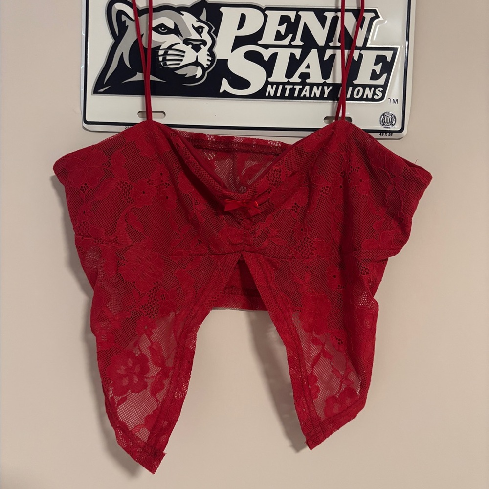 Red Lace Crop Top